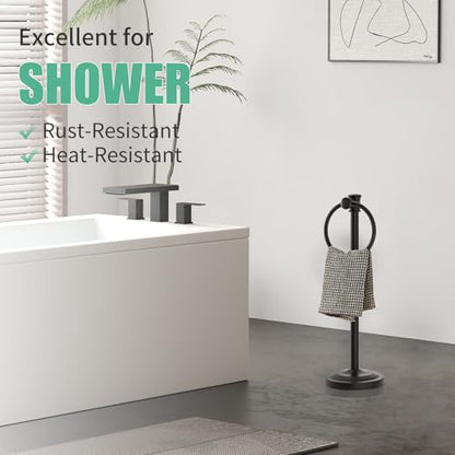 Hoimpro Hand Towel Holder Free Standing Towel Bar Matte Black | Hanging Floor Hand Towel Rack Ring, for Bathroom Kitchen Vanity Countertops, Hardware Accessories SUS 304 Heavy-Duty Base - color: Black