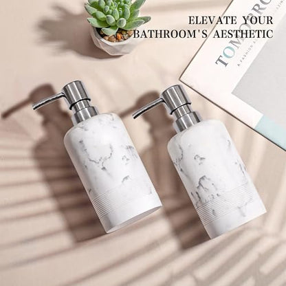 Resin Soap Dispenser Sets, 2 Pcs Heavy Lotion Dispensers,10.8oz Refillable Liquid Soap Dispensers with Rust-Proof Pump for Bathroom Countertop or Kitchen, Artificial Marble White - color: White