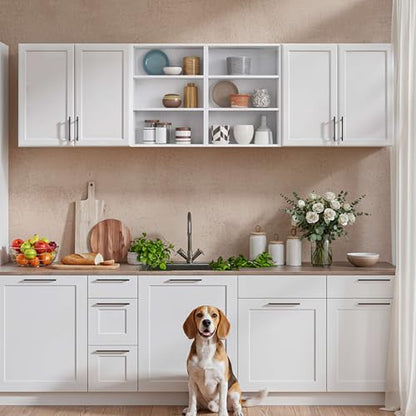 Furnaza 78.6" W Wall Cabinets for Laundry Room with Adjustable Shelf | White Upper Kitchen Wall Mounted Cabinets With Two Shaker Doors for Bathroom,Garage,12"D x 22"H,Floating Hanging Storage - size: 78.6"W