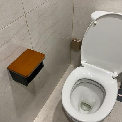 Black and Wood Toilet Paper Holder with Shelf, Natural Wood Wall Mounted Toilet Paper Holder, Rustic Dark Toilet Paper Holder - color: Wood Brown&black, size: Single