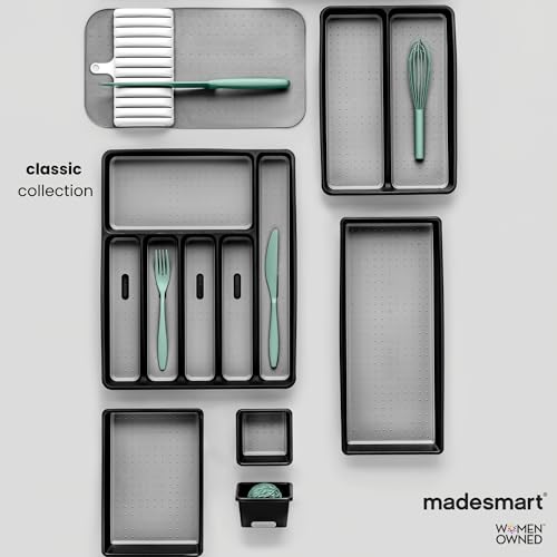 madesmart Expandable Utensil Tray-White | Classic Collection | 5-Compartments | Kitchen Organizer | Soft-Grip Lining and Non-Slip Rubber Feet | Easy to Clean | BPA-Free