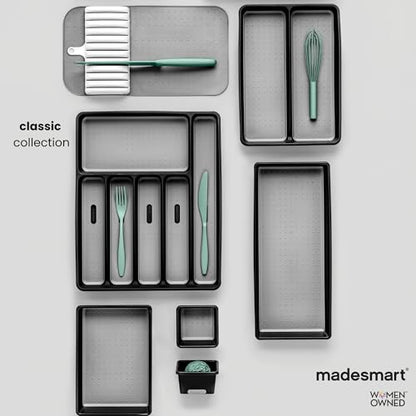 madesmart Expandable Utensil Tray-White | Classic Collection | 5-Compartments | Kitchen Organizer | Soft-Grip Lining and Non-Slip Rubber Feet | Easy to Clean | BPA-Free