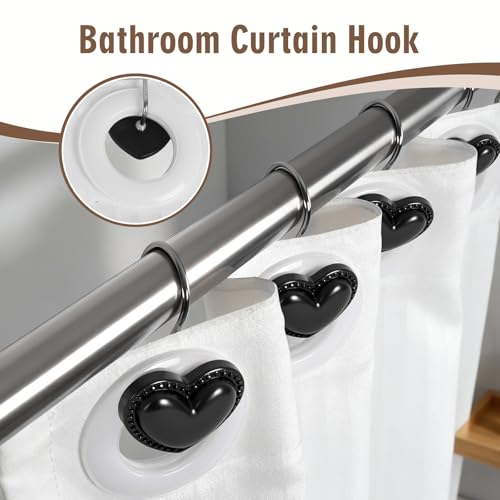 BBV Shower Curtain Hooks Rings for Valentine's Day, 12 Pcs Stainless Steel Glide Shower Hooks for Bathroom Shower Rods Curtains (Black) - color: Black