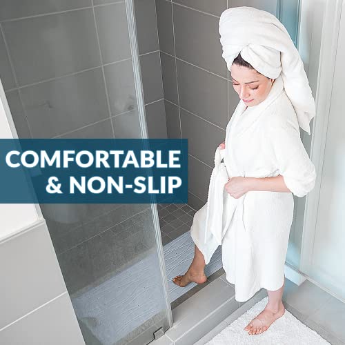 ComfiLife Bath Mat for Bathroom Tub and Shower – Non Slip Extra Large Bathtub Mat with Drain Holes & Suction Cups – Machine Washable Rubber Mats to Keep Bathtub Clean (Light Blue, Wave 16" x 40")