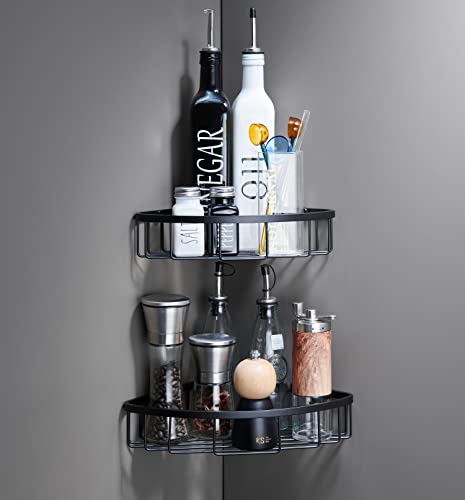 Corner Shower Caddy Organizer, SUS304 Stainless Steel Heavy Duty Rust-Proof Shelf, Wall Mounted Storage Rack for Bathroom, 2 Packs Matte Black - color: 03#Black, size: 90° Angle 2P