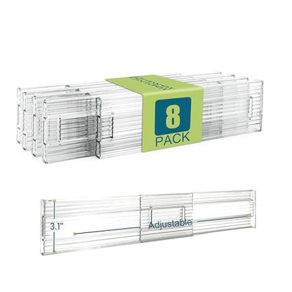 8 Pack Clear Drawer Dividers - 3.1'' Height, 11-19'' Adjustable Drawer Separators, Expandable Dresser Organizers in Bedroom, Bathroom, Closet, Clothing, Office, Kitchen Storage - color: Clear(8 Pack)