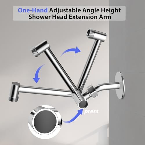 5"Adjustable Shower Extension Arm with Push-Button Lock Easy Install Chrome | Solid Brass One-Hand Adjust height High pressure resistance, long-term durability for All Rain & Handheld Showerheads - color: Chrome, size: 5 Inches