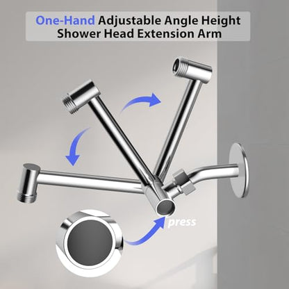 5"Adjustable Shower Extension Arm with Push-Button Lock Easy Install Chrome | Solid Brass One-Hand Adjust height High pressure resistance, long-term durability for All Rain & Handheld Showerheads - color: Chrome, size: 5 Inches