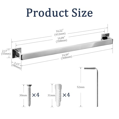 SEIDO 16 Inch Polished Chrome Towel Bar, Heavy Duty & Rust-Proof 304 Stainless Steel Bath Towel Holder, Modern Square Wall Mounted Towel Rack for Bathroom, Kitchen, RV - color: Polished Chrome, size: 16 Inch