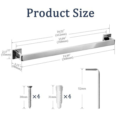 SEIDO 16 Inch Polished Chrome Towel Bar, Heavy Duty & Rust-Proof 304 Stainless Steel Bath Towel Holder, Modern Square Wall Mounted Towel Rack for Bathroom, Kitchen, RV - color: Polished Chrome, size: 16 Inch