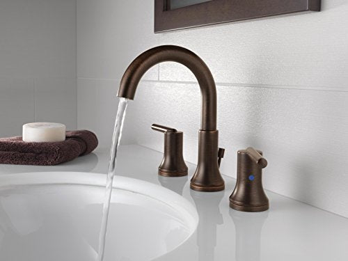 Delta Trinsic Oil Rubbed Bronze Bathroom Faucet 3 Hole, 8 Inch Widespread Bathroom Sink Faucet for Vanity, Metal Push-Pop Drain Assembly, Venetian Bronze 3559-RBMPU-DST - color: Venetian Bronze