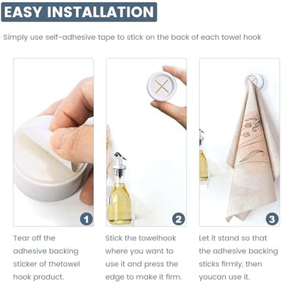 3-Piece Adhesive Towel Hook Set - White Silicone Claw Towel Holder for Kitchen, Bathroom, Outdoor Use - color: White