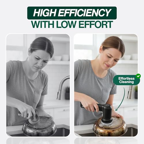 SonicPower Electric Spin Scrubber – Handheld & Ergonomic, IPX7 Waterproof, 4 Multi-Purpose Brush Heads, Long-Lasting Rechargeable Battery – Cleans Dishes, Bathroom, Tile, Grout & Kitchen (Black) | IPX7 Waterproof, 4 Interchangeable Heads, Soft Corner, Sco