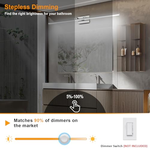 LED Bathroom Vanity Light, Modern Bathroom Light Fixture Over Mirror (3000K/4000K/6000K, Dimmable), Vanity Light Bar with Angle Adjustable, 48 Inch, Chrome - color: Chrome, size: 48 inch