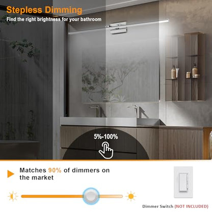 LED Bathroom Vanity Light, Modern Bathroom Light Fixture Over Mirror (3000K/4000K/6000K, Dimmable), Vanity Light Bar with Angle Adjustable, 48 Inch, Chrome - color: Chrome, size: 48 inch