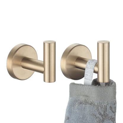 JQK Bathroom Towel Hook Champagne Bronze, Coat Robe Clothes Hook for Bathroom Wall Mounted (Pack of 2), SUS 304 Stainless Steel 0.8mm, TH100-CB-P2 - color: Champagne Bronze, size: 2 Pack