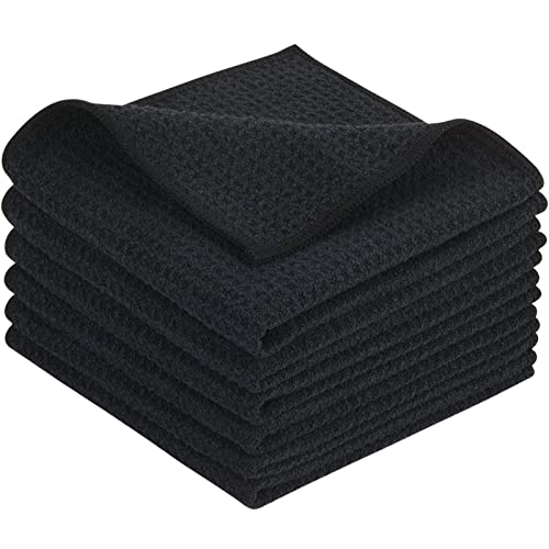 Waffle Microfiber Dish Cloths Black Kitchen Towels, Cleaning Cloth | Quick Dry Absorbent Dish Rags Dishcloths Barista Towels 12x12 Inch 6 Pack - color: Black, size: 12in x 12in 6 Pack
