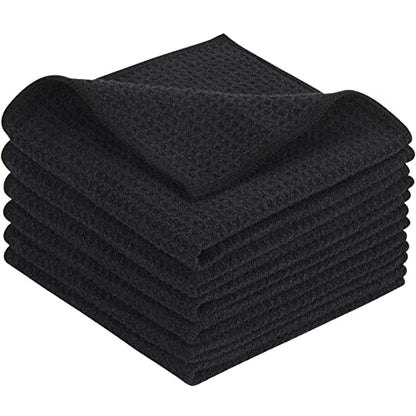 Waffle Microfiber Dish Cloths Black Kitchen Towels, Cleaning Cloth | Quick Dry Absorbent Dish Rags Dishcloths Barista Towels 12x12 Inch 6 Pack - color: Black, size: 12in x 12in 6 Pack