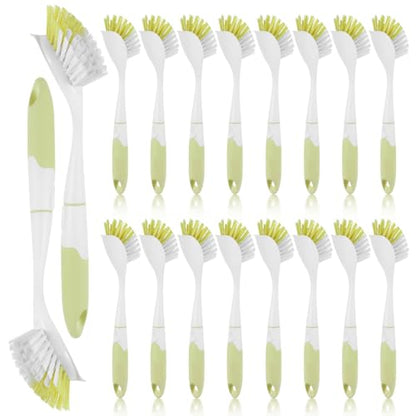 16 Pcs Yellow Kitchen Scrub Dish Brush Bulk with 11.8 Inch Handle Cleaning Dish Scrubber with Stiff Bristles Washing Scrub Brushes for Housekeeping for Pots and Pans, Kitchen Sink