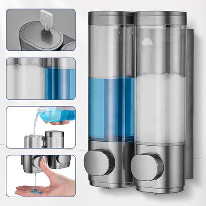 Pollock Shampoo and Conditioner Dispenser 2 Chamber No Drill | Shower Soap Pump Dispenser Wall Mounted,Body Wash Dispenser,Shower Gel Shampoo Holder for Bathroom Accessories, (Gun 2) - color: Gun 2