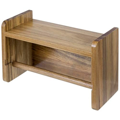 MyGift Acacia Wood Paper Towel Holder with Shelf, Wall Mounted Rack | Top shelf stores spices, oils, and kitchen essentials while the lower bar provides convenient roll access to save space - color: Premium Acacia Wood