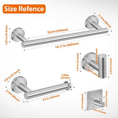 Tudoccy 5-Piece Brushed Nickel Bathroom Hardware Set, 16in SUS304 | Includes hand towel bar, toilet paper holder, 3 robe hooks; round wall-mounted design for modern bathroom - color: Brushed Nickel, size: 16 Inch 5 pcs