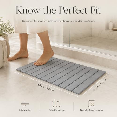 Extra Large Stone Bath Mat Made From Diatomaceous Earth, Fast Drying Non Slip Bathroom Rug for Shower, Modern Absorbent Mat with Quick Dry Surface for Bathroom Accessories