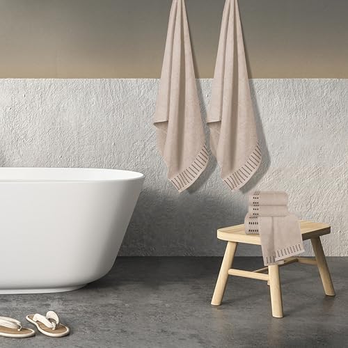 Ultra Soft 6 Pack Cotton Towel Set, Contains 2 Bath Towels 28x55 inch, 2 Hand Towels 16x24 inch & 2 Wash Cloths 12x12 inch, Ideal Everyday use, Compact & Lightweight - Tan - color: Tan, size: 6 Pack Set