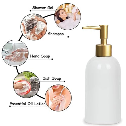 2Pack Ceramic Soap Dispenser White with Gold Pump,Simple Design Cylindrical Lotion Dispenser Bottle,Refillable Liquid Hand Soap Dispenser for Kitchen,Bathroom,Washroom - color: 2pcs White（a）