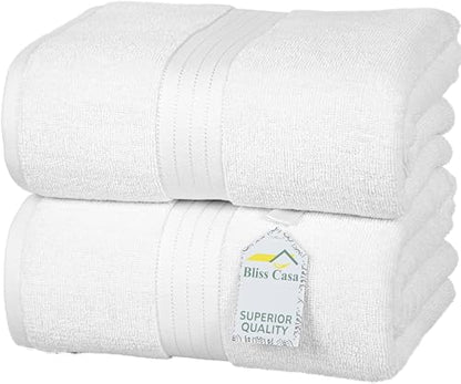 Bliss Casa Jumbo Bath Sheet 2-Pack — 35″×70″ Oversized Cotton Bath Sheets, Ultra-Soft & Highly Absorbent – Quick-Dry, Hotel-Quality & Durable - color: White, size: 2 Pack Bath Sheet