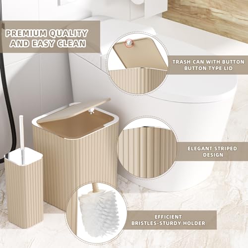 XLHOMO Bathroom Accessories Set - Gorgeous Beige Bathroom Set, 10PC Bathroom Accessory Set, Toilet Brush, Trash Can & Soap Dispenser - size: Bath Set, style: Beige&Silver