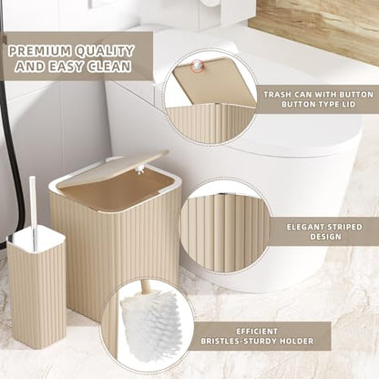 XLHOMO Bathroom Accessories Set - Gorgeous Beige Bathroom Set, 10PC Bathroom Accessory Set, Toilet Brush, Trash Can & Soap Dispenser - size: Bath Set, style: Beige&Silver