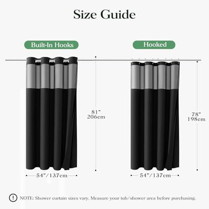 Black Hook Free Waffle Shower Curtain & Snap-in Fabric Liner,54x81 | Less Time to install, 3 in 1 Fabric Shower Curtain and Liner Set with Magnets, Stall, Long, Shower Curtains for Bathroom - color: A Black, size: 54"W x 81"L (Pack of 1)