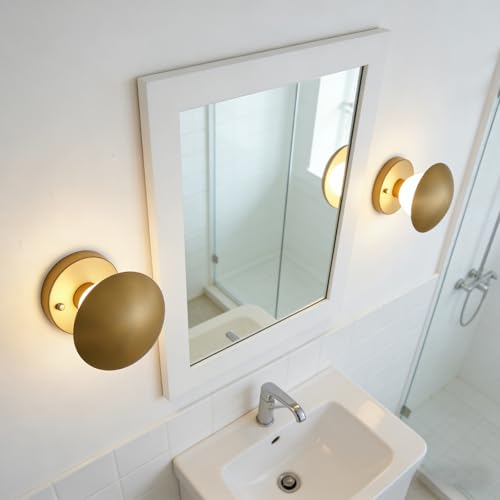 Modern Gold Mushroom Wall Sconces, Globe Spherical Wall Lamp | Mid Century, Small Brass Vanity, Single Ball Lights Fixture, Contemporary Milk Glass - color: Gold, size: 1 Heads
