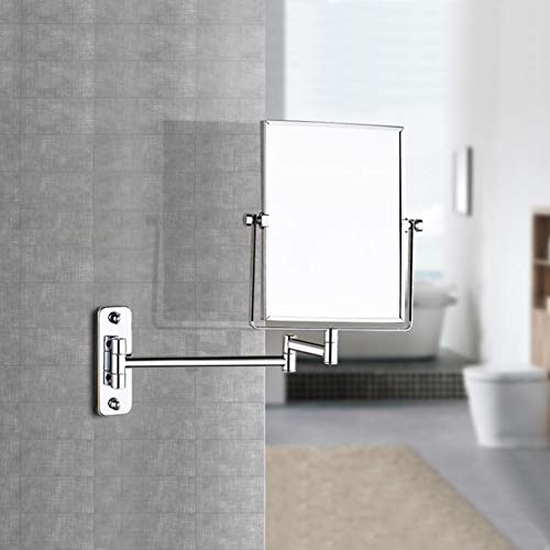 QiMH 3X Magnifying Wall Mounted Vanity Makeup Mirror | Rectangular 8x6 Inch with Extendable Arm | Polished Chrome Finish Double-Sided Swivel Mirror