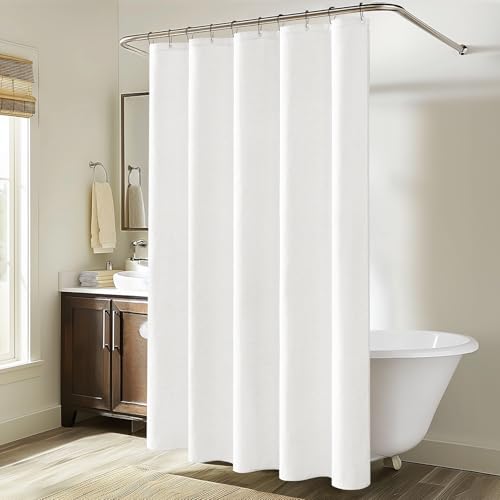 MIULEE Linen Fabric Shower Curtain White W60*L72 10 Metal Hooks | Washable, Modern, Heavy Duty, Curtain Set, Waterproof Neutral Thick Cloth Shower Curtains, Bathroom Bathtub - color: White, size: 60"W x 72"L (Pack of 1)