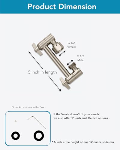 5 Inch Adjustable Shower Head Extension Arm With Locking Set Screw, Singing Rain 304 Stainless Steel Nickel Brushed Angle Height Adjustable, G1/2 Universal Connector Compatible (Nickel Brushed) - color: 2. Nickel Brushed, style: 5 inch