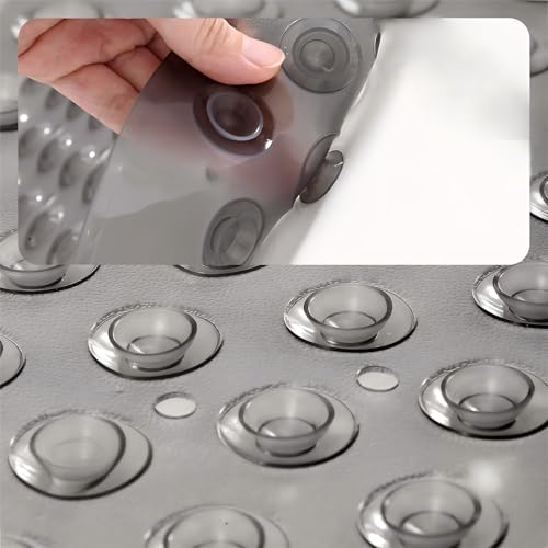 Anti Slip Bathtub Mat,Non Slip Bath Mat,16x35 Inch Extra Long Tub Mat,Machine Washable Bathroom Shower Mat with Suction Cups and Drainage Holes,Soft on Feet (Grey) - color: Clear Grey