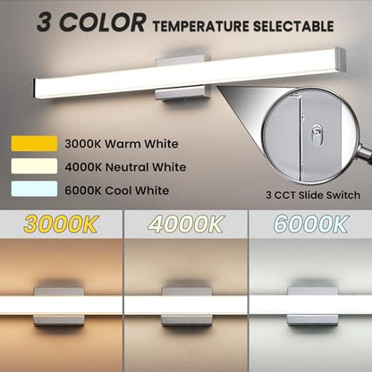 Modern LED Bathroom Vanity Light 36 inch 24W Dimmable 3CCT Bathroom Light Fixture Over Mirror Rectangle Bath Vanity Light Bar with Double Layer Acrylic Shade (Chrome) - color: Chrome, size: 36 inch