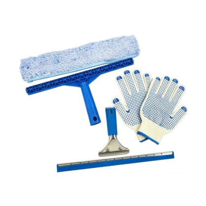2-in-1 Window Squeegee & Microfiber Washer Combo, Streak Free Glass Wiping Tool with Ergonomic Handle for Shower Doors, Mirrors, Windows, Windshield and Smooth Surfaces