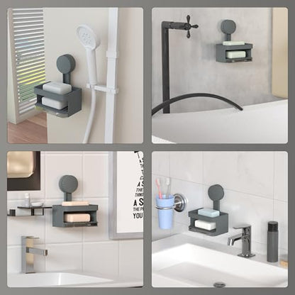 Soap Dish Holder,2 Pcs Suction Cup Soap Dishes，Wall Mounted Bar Self-Adhesive for Kitchen Shower,Soap Saver Tray with Drain for Bathroom (Gary) - color: Gary