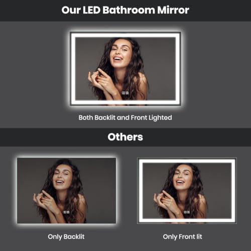 ROOMTEC 42"x30" LED Bathroom Mirror with Lights, Backlit+Frontlit | Anti-Fog, Dimmable, Memory Function, Bathroom Vanity Mirror for Wall, Shatterproof Tempered Glass (Horizontal/Vertical) - size: 42"L x 30"W