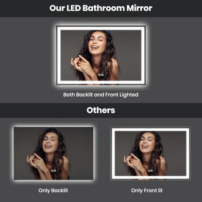 ROOMTEC 42"x30" LED Bathroom Mirror with Lights, Backlit+Frontlit | Anti-Fog, Dimmable, Memory Function, Bathroom Vanity Mirror for Wall, Shatterproof Tempered Glass (Horizontal/Vertical) - size: 42"L x 30"W