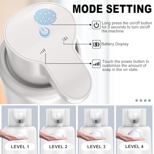 Automatic Soap Dispenser, Rechargeable & Touchless with 4 Adjustable Levels, 15oz/420ml, Waterproof, Wall Mountable for Kitchen, Bathroom, Hotel (Foam, White) - color: White, style: Foam