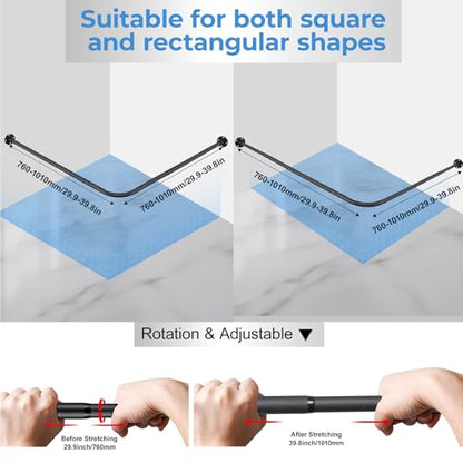 L Shaped Shower Curtain Rod, Adjustable Corner Shower Rod(23.6"-39.8"x23.6"-39.8"), Wall Mounted Half Circle Shower Curtain Rod for Bathroom,Clothing Store,Locker Rooms,Private Space, Need to Drill - size: M