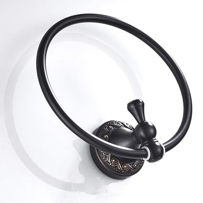 Oil Rubble Bronze Brass Bath Towel Ring, Wall Mounted Black Bathroom Hardware Accessories, Pattern Carving Design - color: Towel Ring
