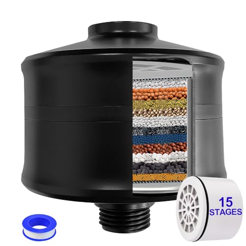 Matte Black Showerhead Filter - 15 Stage Shower Filter for Hard Water | Reduces Chlorine, Softens Water, Prevents Dry Skin & Itchy Scalp - color: Short-Black, style: Shower Filter
