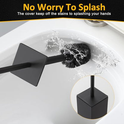 Toilet Brush and Holder Floor Standing, Black with 2 Replaceable Heads, Bathroom Toilet Brush, Freestanding Toilet Bowl Brush with Removable Liner and Splash Guard, Modern Square Design - color: Black-standing