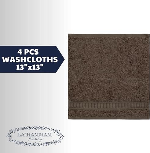 LA' HAM MAM FINE LIVING Luxury Turkish Cotton Towels Easy Care, Extra Soft & Absorbent, Hotel & Spa Quality, Kitchen & Bathroom Turkish Towels (Washcloth Set - 4 Pack, Dark Brown) - color: Dark Brown, size: Washcloth Set - 4 pack