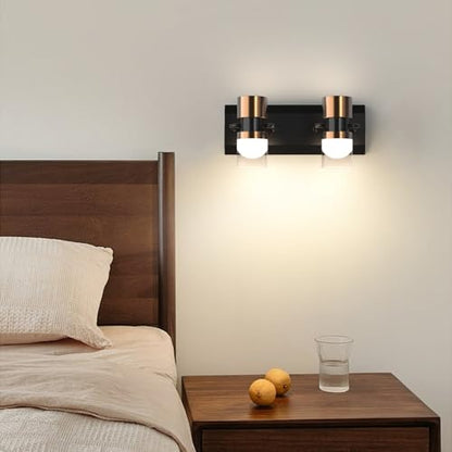 LED Bathroom Vanity Light Fixtures, 2 Light Black and Gold Wall Sconces Lighting, Modern Bathroom Light Fixtures, Led Wall Lamp for Mirror Living Room Bedroom Dressing Table Bar